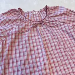 最終値下げピンクハウス　かわいいロゴ刺繍　チェックブラウス