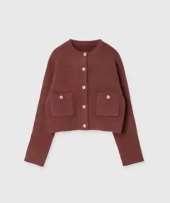 ラクーンブレンドノーカラーニットジャケット　ピンク　zozo anuans