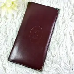 【Cartier✨ 】マスト バーガンディ 長財布 札入れ カード入れ レザー
