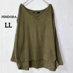 【PENDORA】LL ニット セーター カーキ Vネック 長袖 ゆったりサイズ