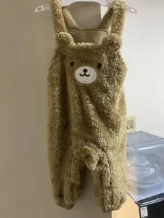 クマの顔刺繍付きオーバーオール