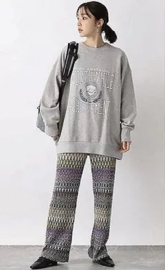 美品★JEANASIS★マルチボーダージャガードパンツ　イージー　ワイド　フレア