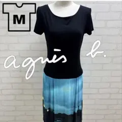 ★美品★ agnès b. フォトプリント 半袖 ひざ丈 ワンピース M 黒/青