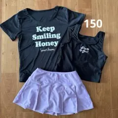 150 女の子 水着 半袖 タンクトップ スカート ３点セット