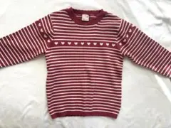 【Petit main】赤と白のストライプ ニット＊110cm
