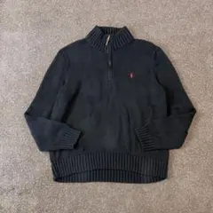 ポロラルフローレン　100%コットンニット　ハーフジップ　黒XL 刺繍　US古着