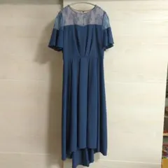 ダークブルー パーティードレス フレアスリーブ