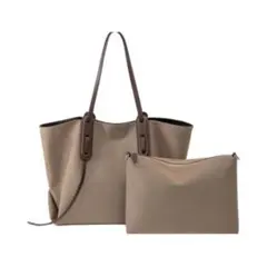 ベージュ トートバッグ 合成皮革 ポーチ付き