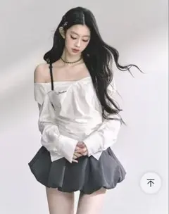 オフショルダーシャツ バルーンスカート セットアップ