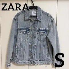 美品☆ZARA オーバーサイズ　デニムジャケット　Gジャン　クラッシュ加工