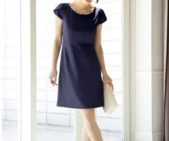 バックレース リボン ワンピース　ネイビー L