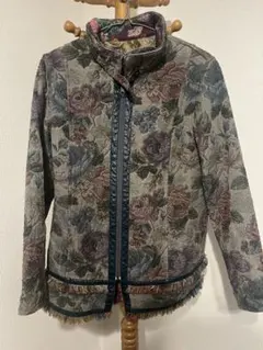 花柄ブルゾン フリンジ付き リバーシブル 古着 レトロ レディース