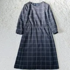 23区 千鳥柄チェックひざ丈ワンピース ウエストゴム入 グレー 40/L