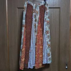 パッチワーク風 ロングフレアスカート マルチカラーのサムネイル