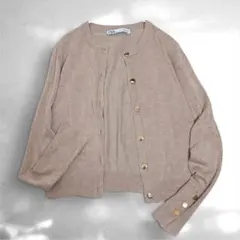 【ZARA】 金ボタン ニットカーディガン S ベージュ ショート丈 長袖 上品