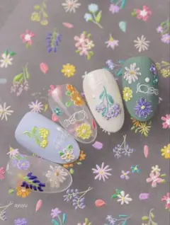 ネイルシール　ネイルパーツ　フラワーネイル　フラワー　立体　パステル　デコシール