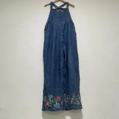 刺繍入りオーバーオール 【L】 デニム ブルー サロペット オールインワン