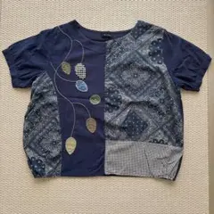TRUBE ネイビー パッチワーク 半袖カットソー
