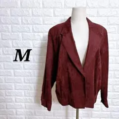 4281テーラードジャケットM ワインレッド ペイズリー柄 ゆったり レトロ