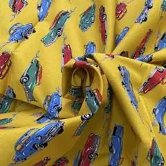 綿生地【110×80】車・くるま・car（イエロー）