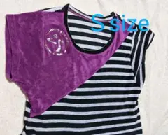 ZUMBAストライプ 紫 黒 半袖 トップス Sサイズ USED