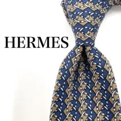 美品✨HERMES エルメス　ネクタイ　絹　シルク　ブルー