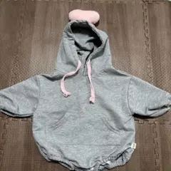 70 女の子　ハート　フード付き　ロンパース　長袖ロンパース　春服　ベビー服