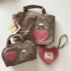 ポムポムプリン ミニトート　ポーチ　ハートチャーム　3点セット　サンリオ