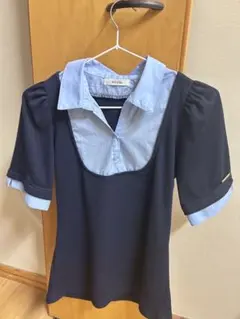 NICE CLAUP 襟付き 半袖カットソー ネイビー