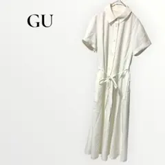 ジーユー gu カラーシャツワンピース ホワイト 無地 半袖 【S】 体型カバー