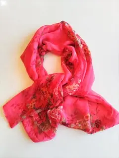 花柄シフォンスカーフ 濃いオレンジ色