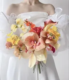 アーティフィシャルフラワーブーケ　オレンジブーケ　前撮り　結婚式　ウェディング
