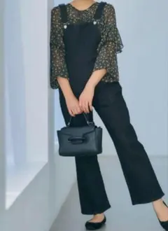 【コヒナ】小さめサイズ デニム オーバーオール フレア サロペット パンツ 紺