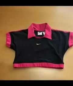 Nike 半袖 襟付き カットソー Tシャツ 黒/ピンク クロップド丈