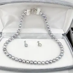 アコヤ真珠 ネックレス イヤリングセット ブルーグレー SV