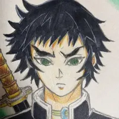 鬼滅の刃　獪岳　手描きイラスト　手書きイラスト