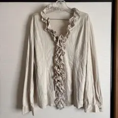 麻布プロバドール QVC フリル付き長袖シャツ ベージュ 3L