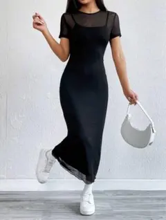 シーイン★SHEIN★黒ワンピース★カットソーワンピース★シアーワンピース