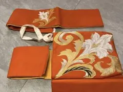 オレンジ色 花柄刺繍 付け帯
