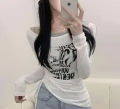 amood レタリング ストリング リボン 斜め Tシャツ