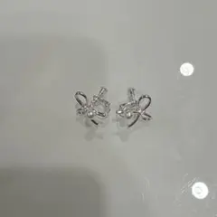 イヤリング リボン パール シルバー