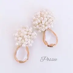 ♯541  パール☆つぶつぶビーズ フラワー×クリア ストーン