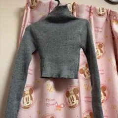グレー タートルネック クロップドニット