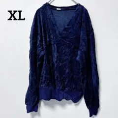 一点もの✨【XL】Vネック ヴィンテージ ベロア調 プルオーバー ネイビー