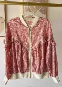 花柄 フリルレース ジップアップ ブルゾン 長袖ブルゾン