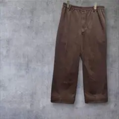 スラックス ワイドパンツ センタープレス　ウエストゴム　ブラウン LL
