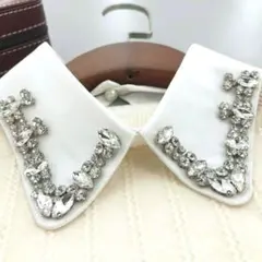 ビジューつけ襟 付け襟 パール ネックレス風 レディース 白