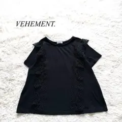 K6【VEHEMENT.】Tシャツ　半袖　レース　黒　L ガーリー　カジュアル