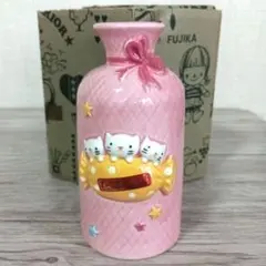 昭和レトロ　FUJIKA Candy Cat 陶器製 花瓶 ピンクのサムネイル