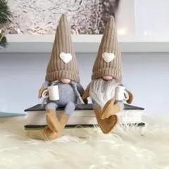 茶 ノーム トムテ 小人 クリスマス 飾り サンタ 2個セット　ぬいぐるみ　飾りのサムネイル